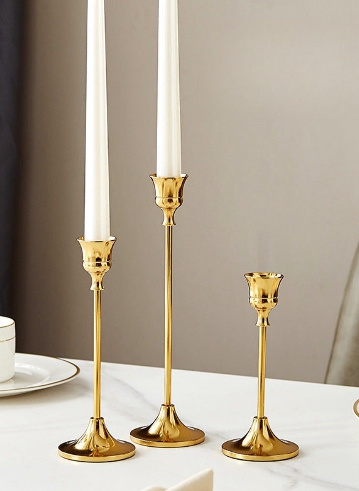 Candlestick Holders,Set of 3 Gold Brass Candlestick Stand for Anniversary Celebration Dinning Coffee Table Decorative Party Candelabra Candle Stand - Image 1
