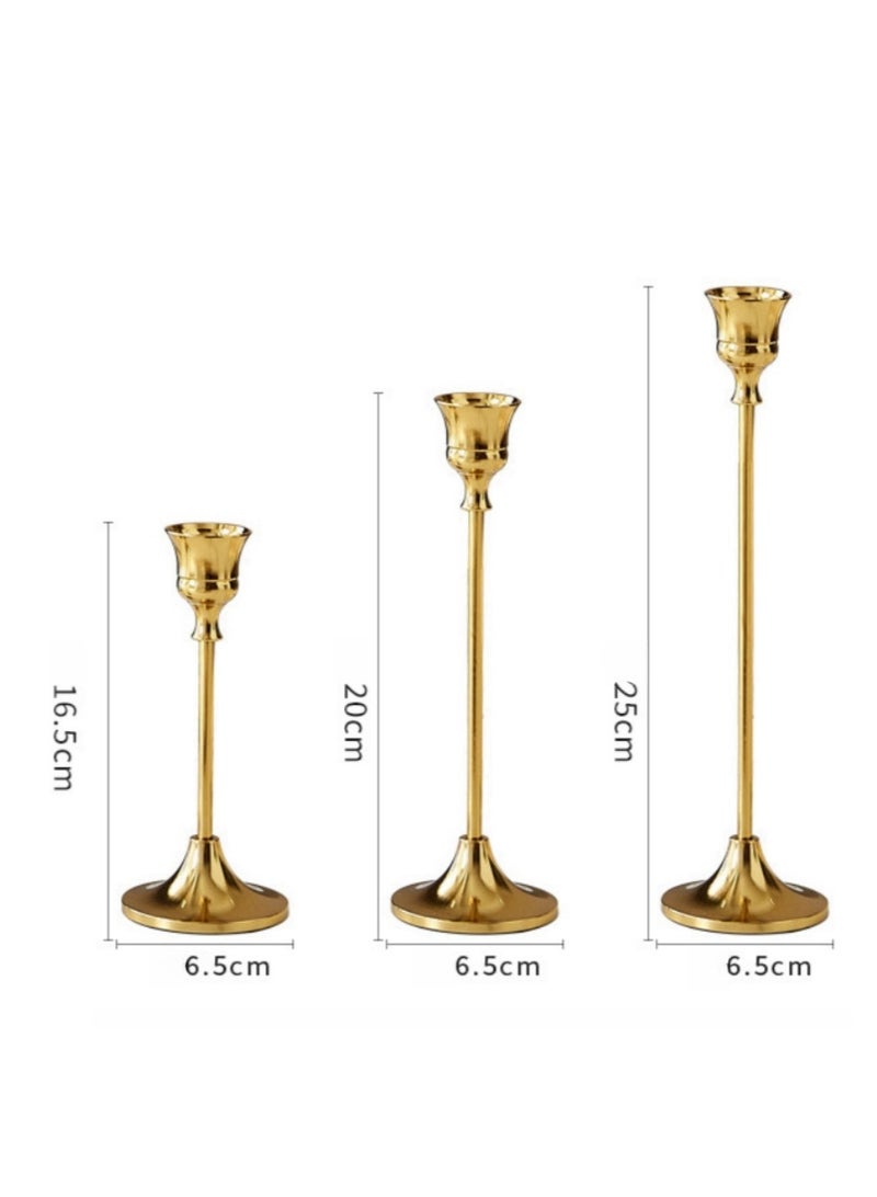 Candlestick Holders,Set of 3 Gold Brass Candlestick Stand for Anniversary Celebration Dinning Coffee Table Decorative Party Candelabra Candle Stand - Image 3