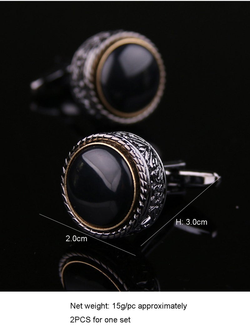 DB Innov. Cufflinks, Black Silver Frame Round Cufflinks, 2 PCS for One Set Premium Copper Jewelry Specially Design for Men's Shirt Wedding Business Gift with Delicate Package Box. - Image 4