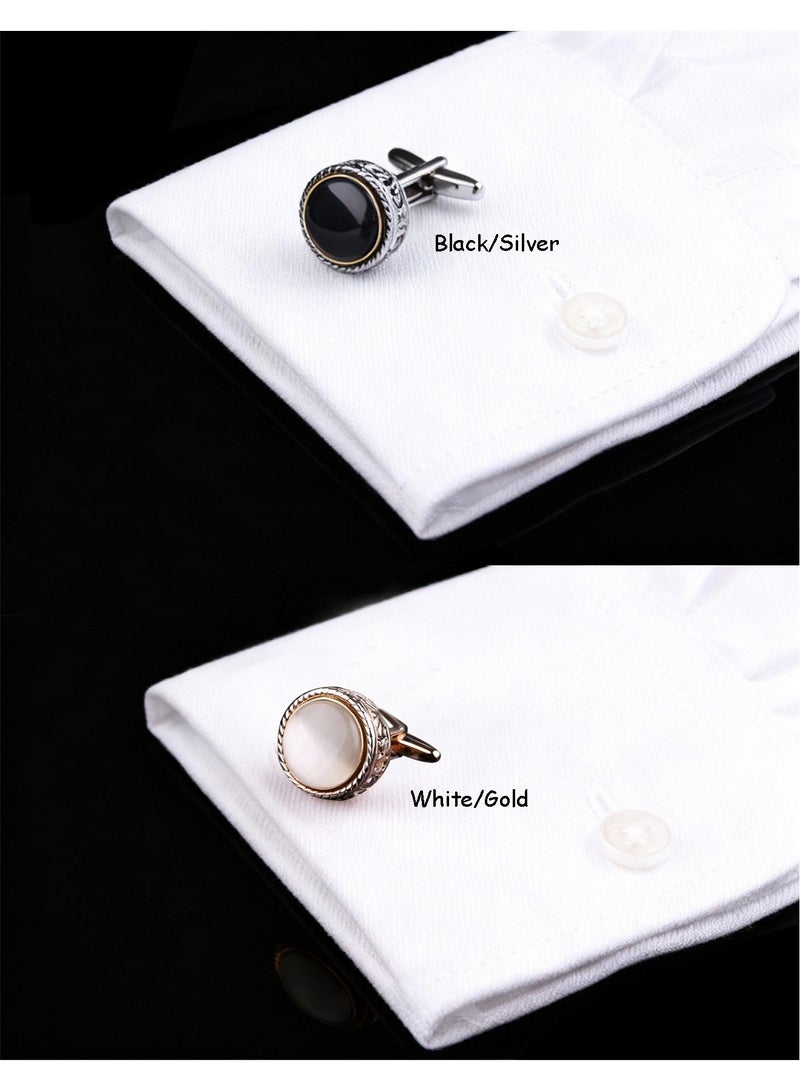 DB Innov. Cufflinks, Black Silver Frame Round Cufflinks, 2 PCS for One Set Premium Copper Jewelry Specially Design for Men's Shirt Wedding Business Gift with Delicate Package Box. - Image 5