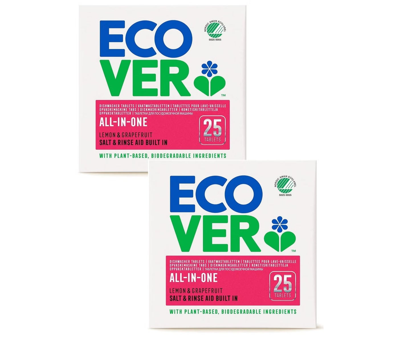 Ecover All in One Dishwasher Tablets Pack of 2 x 25 Lemon & Grapefruit Eco Friendly Natural Plant Based Dishwasher Pods Powerful Grease Removal Streak Free Cleaning Value Twin Pack UAE