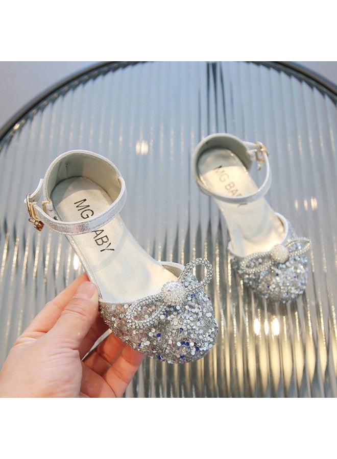 Girls' Princess Shoes Korean Style Children's Crystal Shoes  New High-heeled Single Shoes For Older Children Closed-toe Dance Sandals Trendy