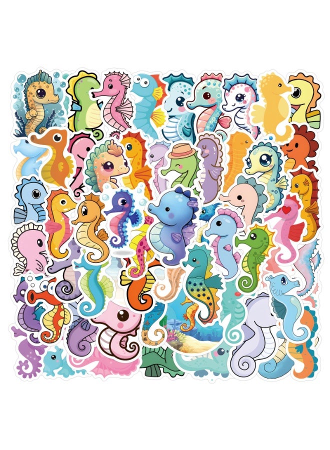 NIBEMINENT 55 Pcs Cartoon Seahorse  Deco Kit Waterproof Stickers, High Definition Printing Bright Colors, Suitable for Laptop Skateboard Luggage Water Bottle Guitar DIY - Image 1