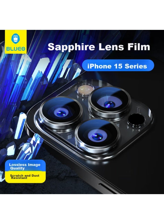 Blueo Blue Gorilla Camera Lens Protector For Apple Iphone 15 Pro Max, Sapphire Anti-scratch Wear-resistant Rear Camera Protective Film, Silver - Image 2