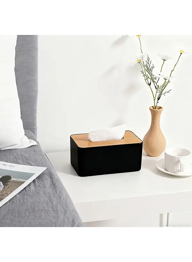 Black Square Tissue Box With Lid Durable Plastic Holder For Home Office Car - Image 1