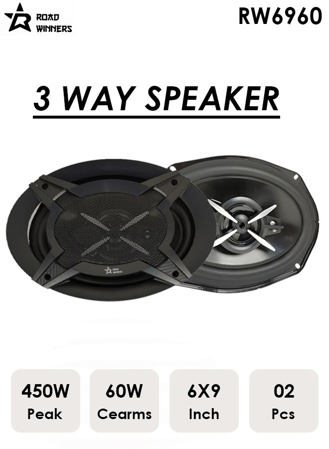 Generic ROAD WINNERS Car Mega Bass Speakers RW-6960 450W/60w 3-Way 6x9 Inch 3-Way Speakers - Cars Entertainment Systems 2 Pieces  - Image 1