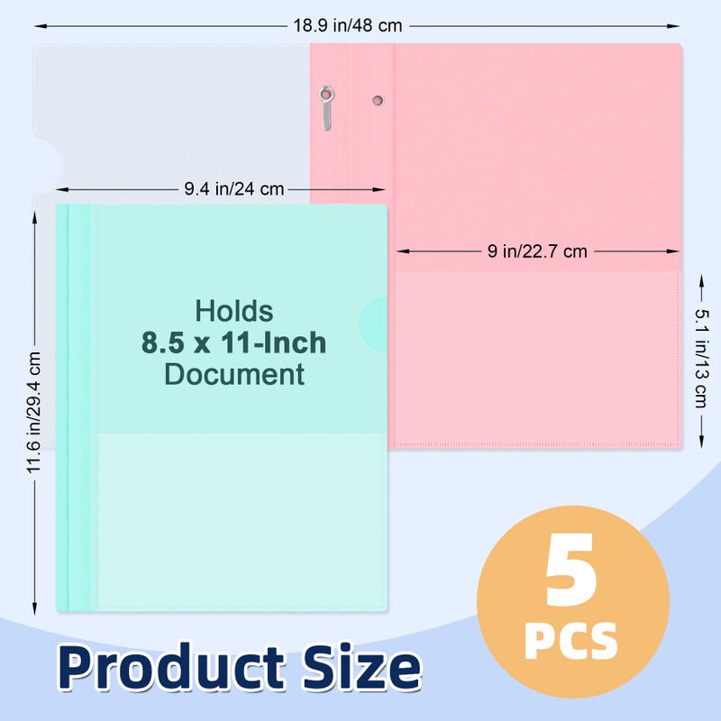 HAUTOCO 5 Pack Plastic Report Covers with 3 Prongs Fasteners Clear Front Resume Portfolio Folder for 8.5x11 Letter Size Paper, Presentation Document Report Cover for School Office Business, 5 Colors - Image 2