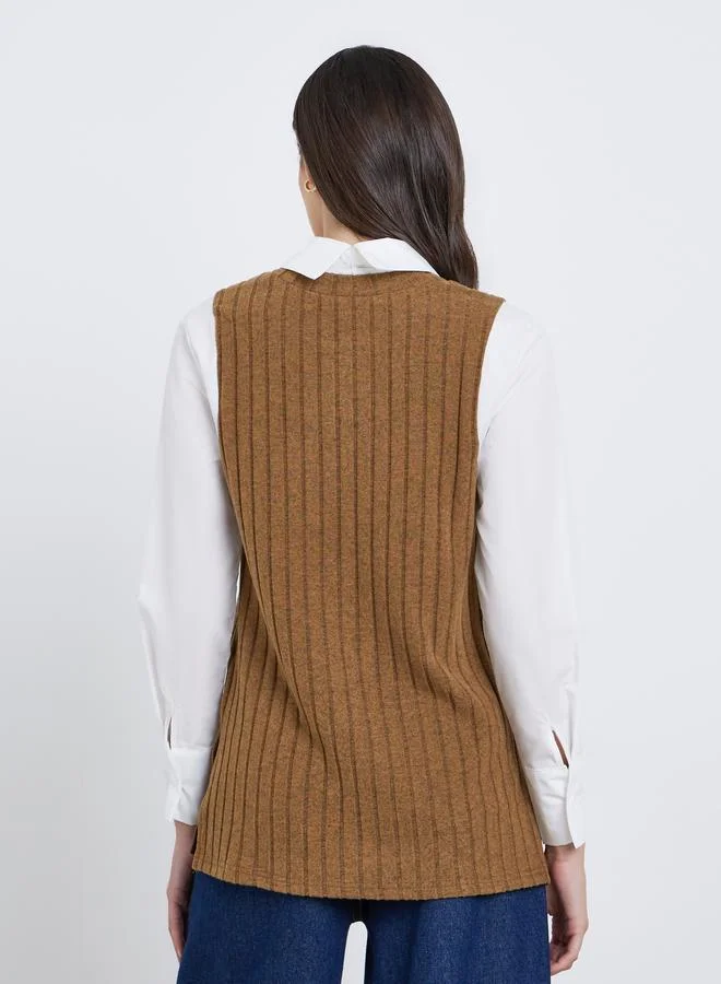 Styli Styli Women Brown Ribbed Overlay Shirt