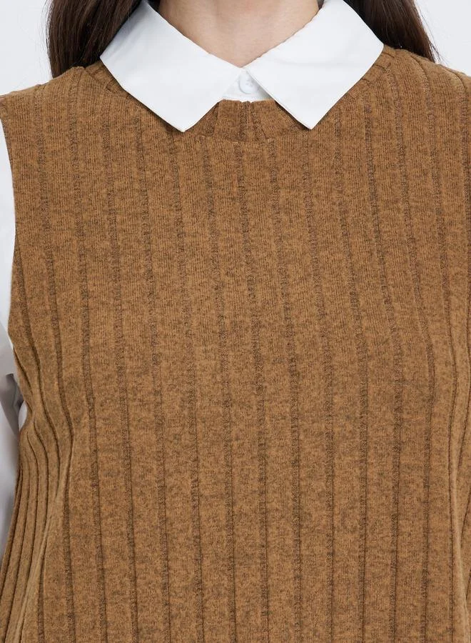 Styli Styli Women Brown Ribbed Overlay Shirt