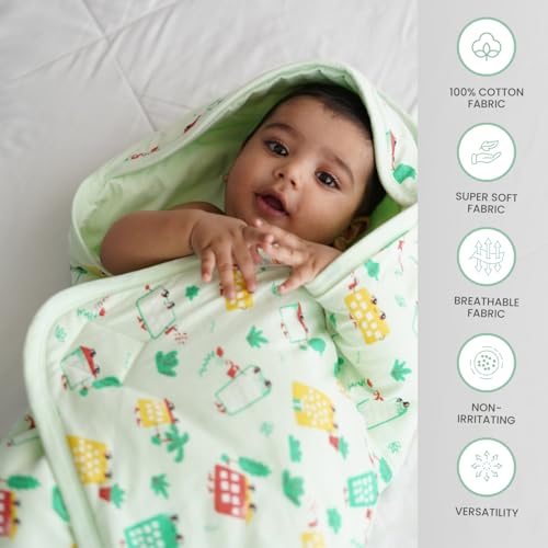 TIDY SLEEP Newborn Hooded Baby Blanket | Soft Cotton Receiving Wrap for 0–3 Months | Hospital Swaddle for Boys & Girls (White Wildcity) - Image 2