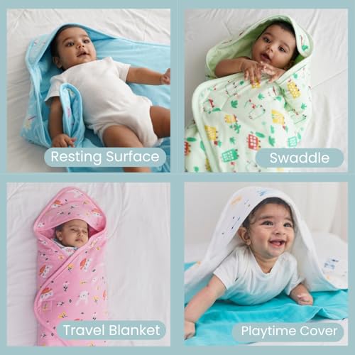 TIDY SLEEP Newborn Hooded Baby Blanket | Soft Cotton Receiving Wrap for 0–3 Months | Hospital Swaddle for Boys & Girls (White Wildcity) - Image 3