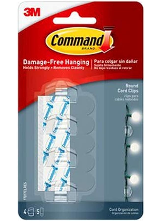 Command 17017 Plastic Round Cord Clips Strips Pack Of 4, Clear