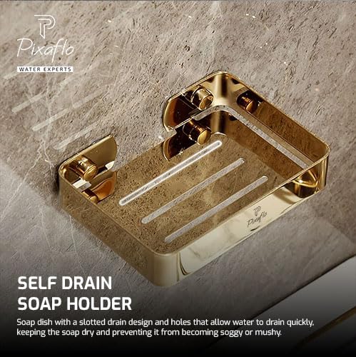 Pixaflo Stainless Steel 304 Grade Bathroom Soap Holder/Soap Stand/Soap Dish | Wall-Mounted | Durable | Anti-Rust | Sleek Black Finish | Bathroom Accessories | Golden - Image 3