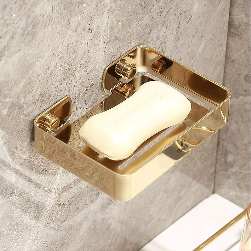 Pixaflo Stainless Steel 304 Grade Bathroom Soap Holder/Soap Stand/Soap Dish | Wall-Mounted | Durable | Anti-Rust | Sleek Black Finish | Bathroom Accessories | Golden - Image 1