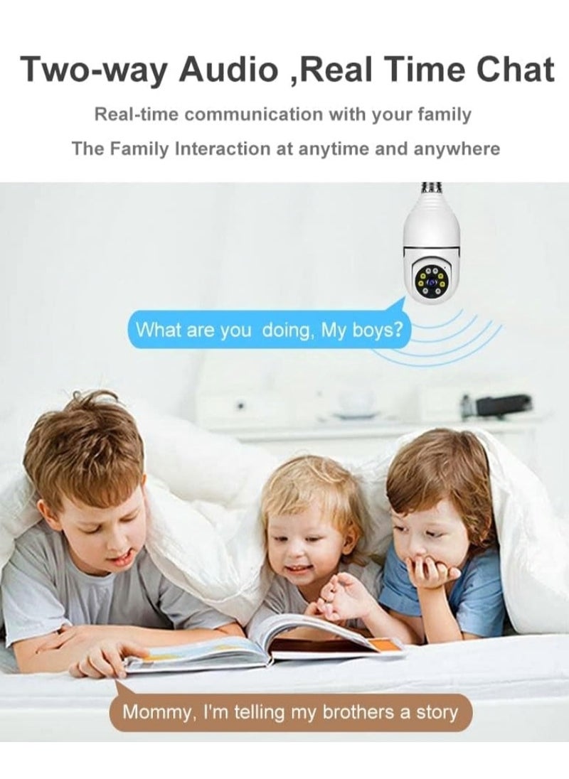 Bulb wifi surveillance camera + 64 GB memory card, has smart tracking, has alarm, listens and speaks from the camera, 1080p, follows your mobile phone, easy to install.