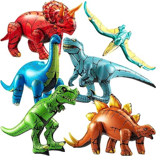 KiddieLoot 6Pcs Inflatable Dinosaur Birthday Party Decorations Large BlowUp Dino Toys for Kids 2026 Dinos for Boys or Girls SelfStanding Vinyl Balloons for Jurassic Theme Party Pool Floats - Image 1