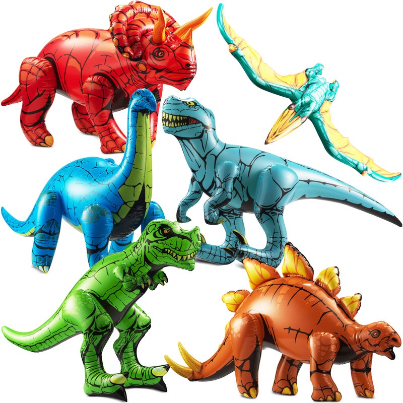 KiddieLoot 6Pcs Inflatable Dinosaur Birthday Party Decorations Large BlowUp Dino Toys for Kids 2026 Dinos for Boys or Girls SelfStanding Vinyl Balloons for Jurassic Theme Party Pool Floats - Image 2