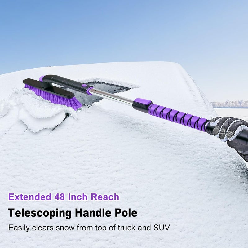 HEEYA 48 Inch Long Snow Brush for SUV, Extendable Ice Scraper and Brush with Foam Grip, 360° Pivoting Snow Car Brush for Truck Auto Jeep RV Vehicle Windshield Window - Purple - Image 2