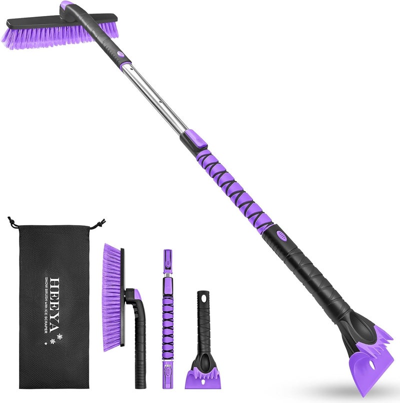 HEEYA 48 Inch Long Snow Brush for SUV, Extendable Ice Scraper and Brush with Foam Grip, 360° Pivoting Snow Car Brush for Truck Auto Jeep RV Vehicle Windshield Window - Purple - Image 1
