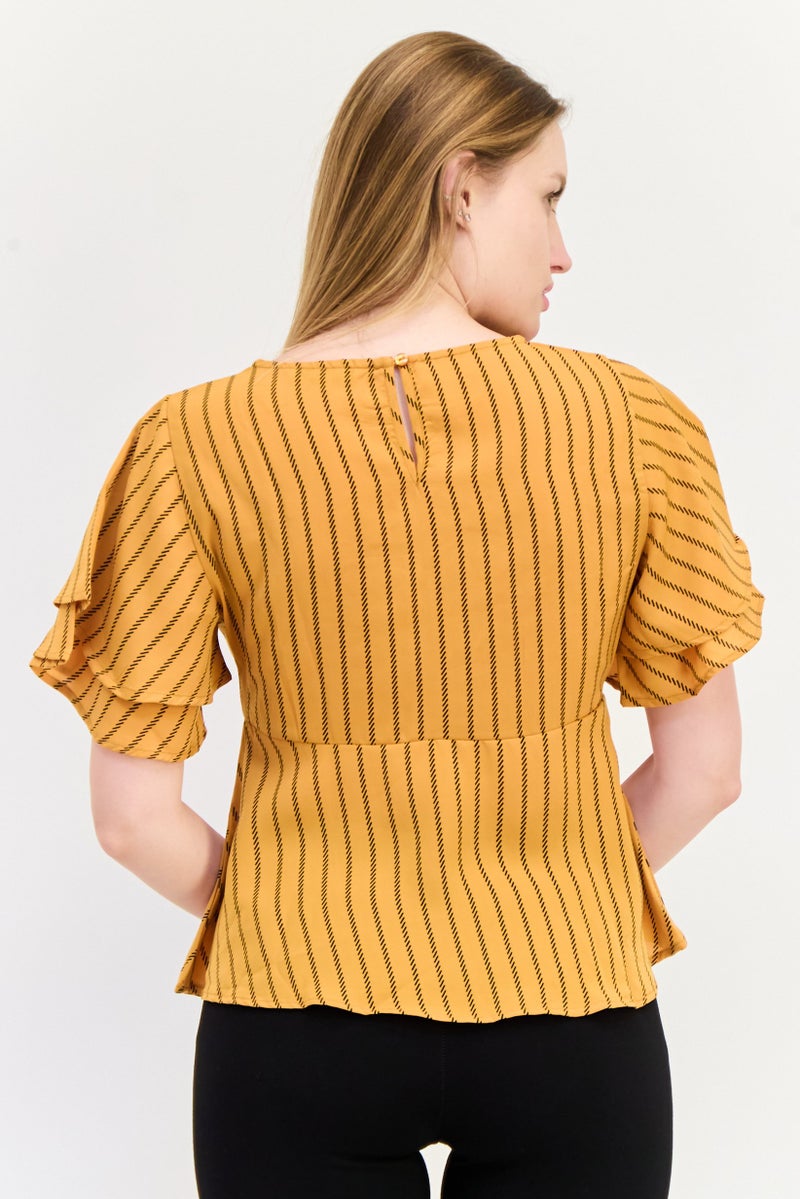 ONLY بلوزة نسائية بأكمام قصيرة وياقة دائرية، مخططة، متعددة الألوان - Image 4