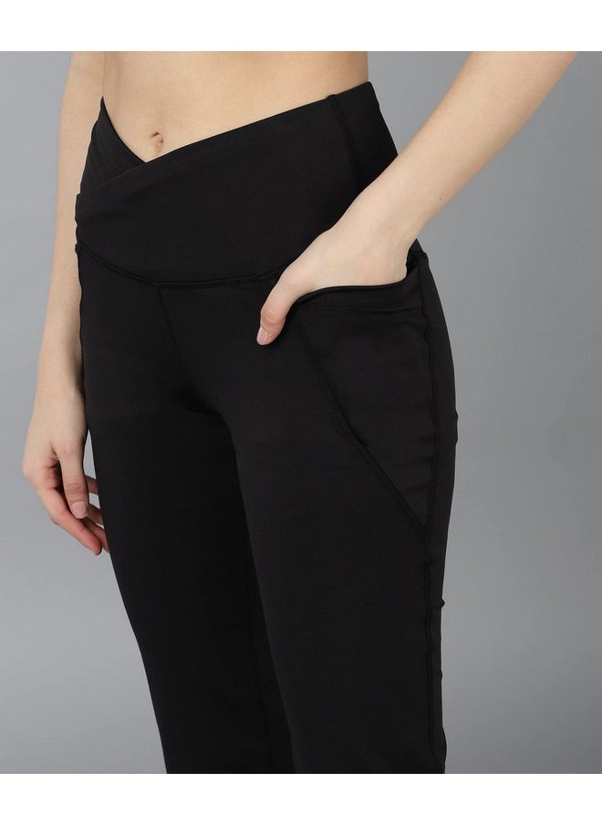 ROCK PAPER SCISSORS - Rock Paper Scissors Premium Flare Gym Pants High Waist Stretchable Flared Leggings with Pockets & Cross Belt Gym wear/Active Wear Tights Yoga Pants Zumba/Dance Womens Workout Tights Gym Tight Black - Image 1
