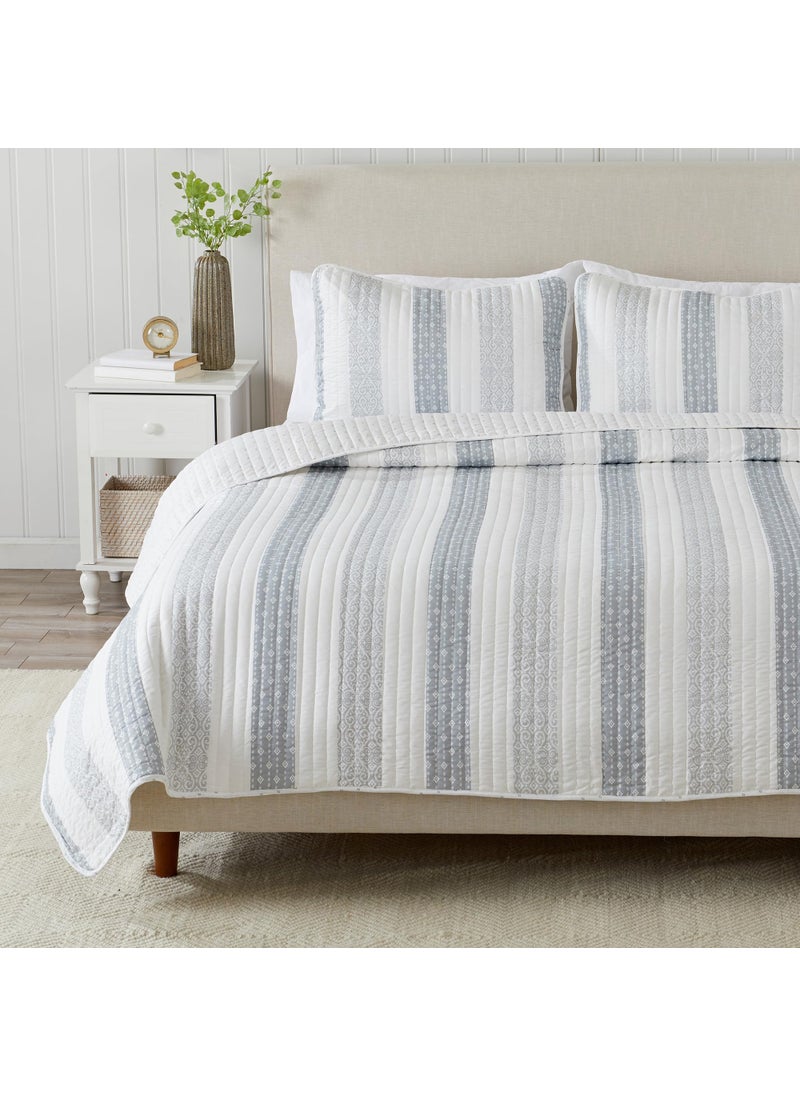 Great Bay Home Great Bay Home 3Piece King Reversible Lightweight Quilt Comforter with 2 Shams  AllSeason Modern Striped Bedspreads  Summer Grey Coverlet Sets  Adele Quilts Collection 