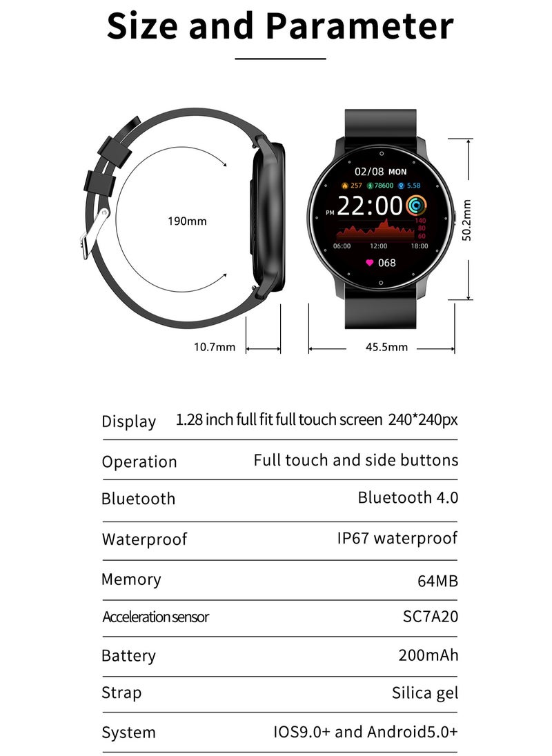 LIGE Smart Watch 1.28 inch Full Touch Screen Sport Tracker Watch Waterproof Bluetooth Silicone Strap Black for Men Women  - Image 3