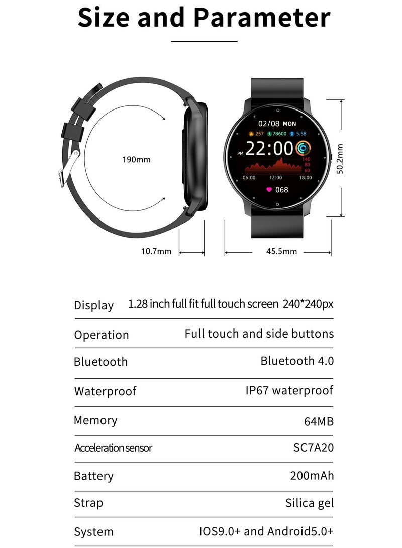 LIGE Smart Watch 1.28 inch Full Touch Screen Sport Tracker Watch Waterproof Bluetooth Silicone Strap Black for Men Women - Image 3