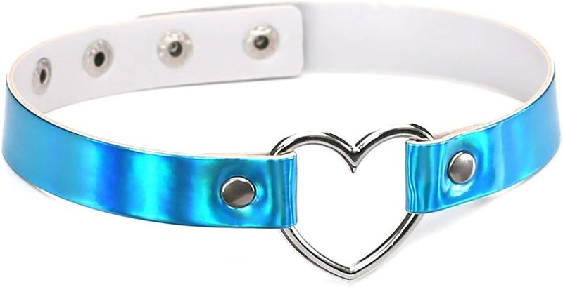 cheekyglo 4Pcs PU Leather Choker Necklace Gift for Women Holographic Choker Heart Metal Laser Collar Chocker Fashion Jewelry Colorful Leather - Image 2