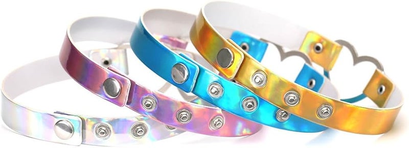 cheekyglo 4Pcs PU Leather Choker Necklace Gift for Women Holographic Choker Heart Metal Laser Collar Chocker Fashion Jewelry Colorful Leather - Image 4