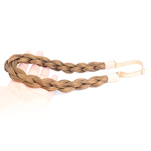 BOBIYA Chubby Narrow Synthetic Hair Braided Headband Classic Chunky Plaited Braids Elastic Stretch Hairpiece Women Girl (Caramel Brown) - Image 3