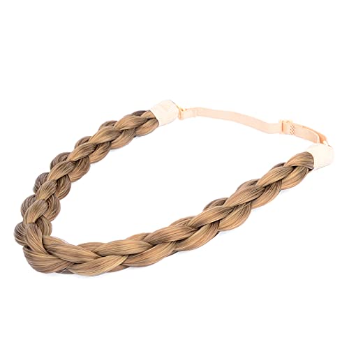 BOBIYA Chubby Narrow Synthetic Hair Braided Headband Classic Chunky Plaited Braids Elastic Stretch Hairpiece Women Girl (Caramel Brown) - Image 2