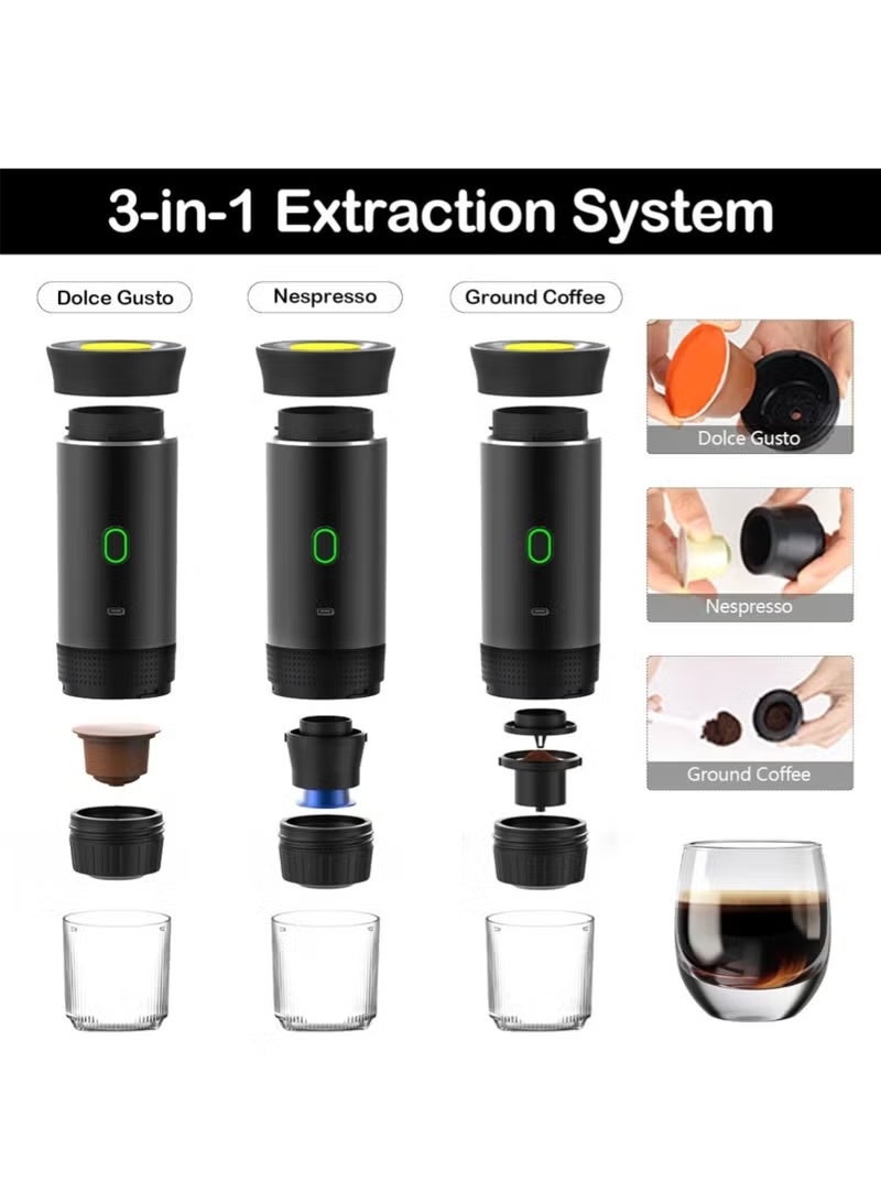 Changli Portable Coffee Maker, 3-in-1 Travel Espresso Machine, Compatible with Small & Large Capsules, Ground Coffee, 50 Brews per Charge, Ideal for Camping, Travel, Office and Home - Image 3