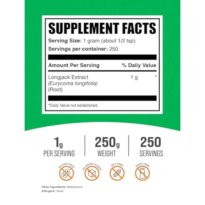 BulkSupplements.com Longjack Extract Powder - Tongkat Ali Extract, Tongkat Ali for Men & Women - Gluten Free, 1g per Serving, 250g (8.8 oz) (Pack of 1) - Image 2