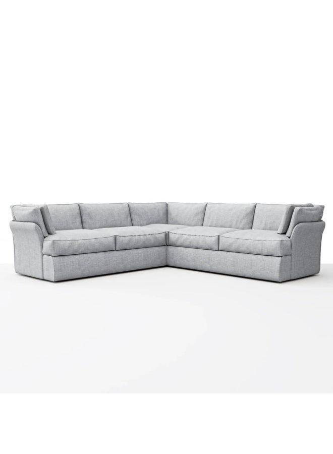 Plush Corner Sofa –Textured Fabric  - Silver -Beech Wood Frame with Coil Springs – Latex & Down Alternative Filling – 296 x 296 H:80 cm – Soft Linen Feel Upholstery
