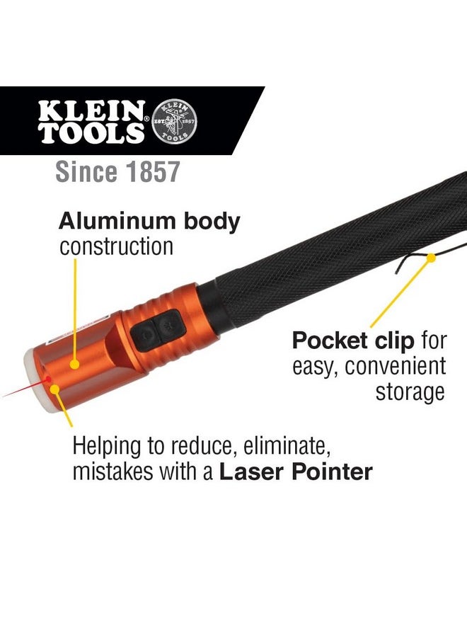 كلاين تولز مصباح يدوي وقلم فحص من Klein Tools 56026R مع مؤشر ليزر أحمر من الفئة 3R، يتوهج في الظلام، LED، رائع لموقع العمل، في الهواء الطلق، في حالات الطوارئ  - Image 3
