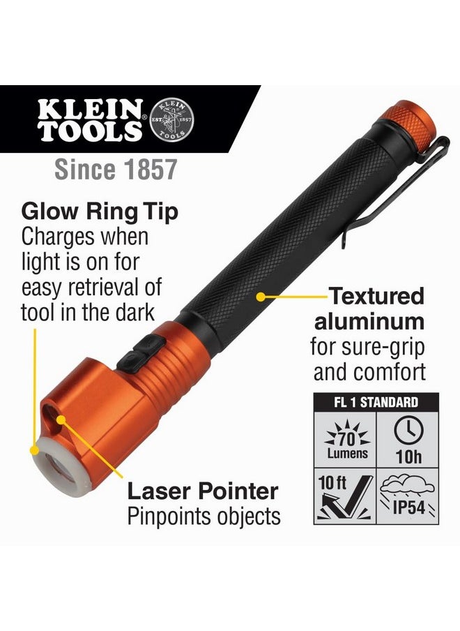 كلاين تولز مصباح يدوي وقلم فحص من Klein Tools 56026R مع مؤشر ليزر أحمر من الفئة 3R، يتوهج في الظلام، LED، رائع لموقع العمل، في الهواء الطلق، في حالات الطوارئ  - Image 2