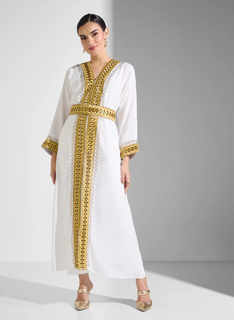 ARABIAN CLOSET Embroidered Open Abaya Wih Belt