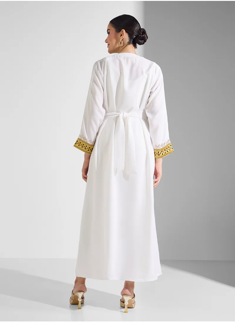 ارابيان كلوزيت Embroidered Open Abaya Wih Belt