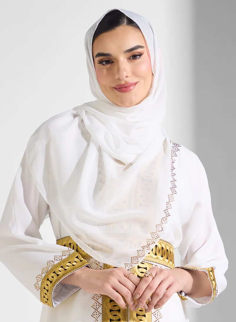ARABIAN CLOSET Embroidered Open Abaya Wih Belt
