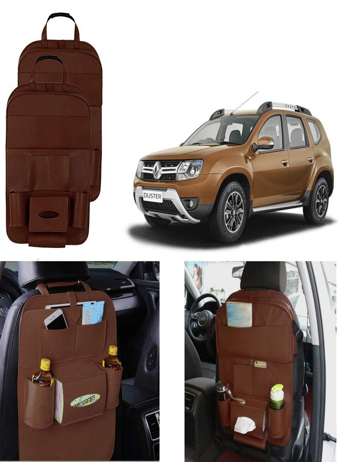 Oshotto Car Backseat Storage Organizer Phone Holder,Multi-Pocket for Bottles, Tissue Boxes,Kids Toy Storage and Great Travel Accessory Compatible with Renault Duster (Set of 2) - Brown - Image 1