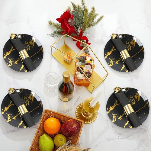 Dlebay 50 Pack Pre Rolled Gold Plastic Silverware Set,Wrapped Plastic Cutlery Set with Napkin Include 50 Forks,50 Spoons,50 Knives and 50 Black Napkins for Party, Wedding - Image 5