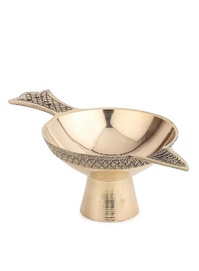 ROLIMOLI Brass Laxmi Handmade Oil Lamp With Golden Engraved Made Of Brass Metal Diya Vilakku For Puja Pooja. Traditional Indian Deepawali Gift Set Of 1 - Image 5