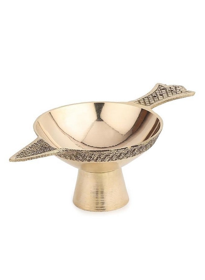 ROLIMOLI Brass Laxmi Handmade Oil Lamp With Golden Engraved Made Of Brass Metal Diya Vilakku For Puja Pooja. Traditional Indian Deepawali Gift Set Of 1 - Image 3