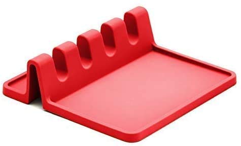 Ziaon 2 pcs Silicone Spoon Rest Kitchen Utensil Rest Ladle Spoon Holder for Kitchen Counter or Stove - Red (2 pcs Set) - Image 2
