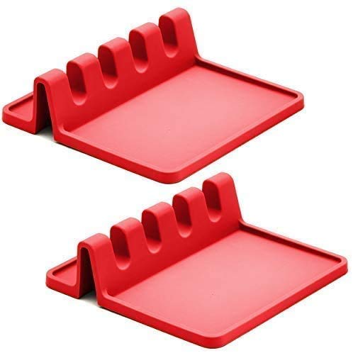 Ziaon 2 pcs Silicone Spoon Rest Kitchen Utensil Rest Ladle Spoon Holder for Kitchen Counter or Stove - Red (2 pcs Set) - Image 5