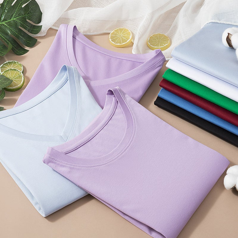 New Double-Sided Mercerized Cotton T-Shirt Women''s Short-Sleeved White T-Shirt Women''s Summer Loose Round Neck Cotton T1688 Top Supply - Image 4
