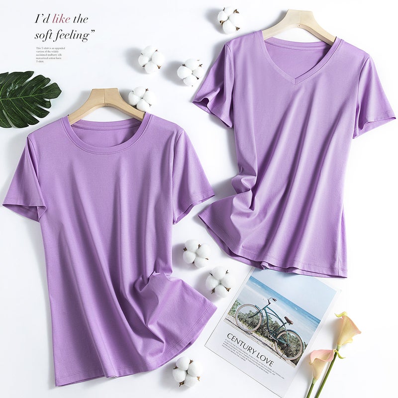 New Double-Sided Mercerized Cotton T-Shirt Women''s Short-Sleeved White T-Shirt Women''s Summer Loose Round Neck Cotton T1688 Top Supply - Image 3