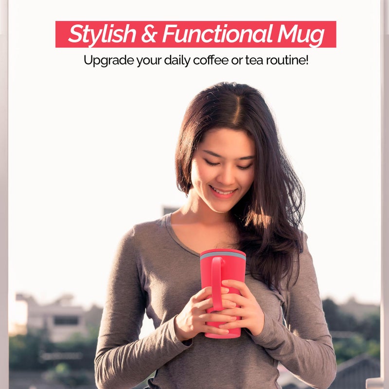 Copco Copco Cone 16oz Insulated Travel Mug with Handle  Double Wall  Slide-Closure Lid  BPA-Free  Microwave & Dishwasher Safe  Reusable Plastic Travel Coffee Tumbler - Portable Coffee Cup (Coral Red)  - Image 2