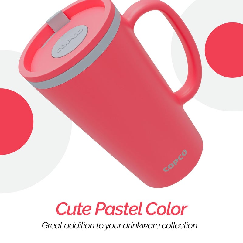Copco Copco Cone 16oz Insulated Travel Mug with Handle  Double Wall  Slide-Closure Lid  BPA-Free  Microwave & Dishwasher Safe  Reusable Plastic Travel Coffee Tumbler - Portable Coffee Cup (Coral Red)  - Image 4